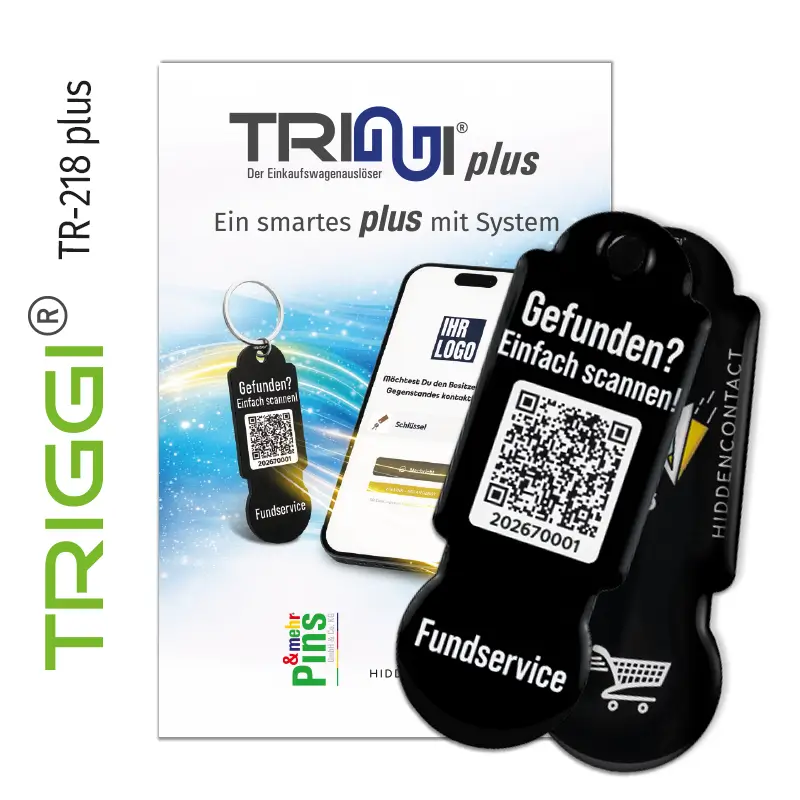 TRIGGI®plus Einkaufswagenlöser Fundservice mit QR-Code am Schlüsselbund Hidden Contact