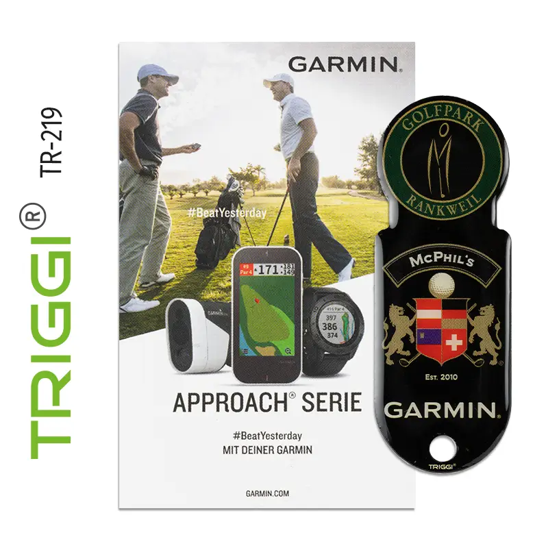 Einkaufswagenlöser TR-219 "Garmin #BeatYesterday mit individuell bedruckter Trägerkarte