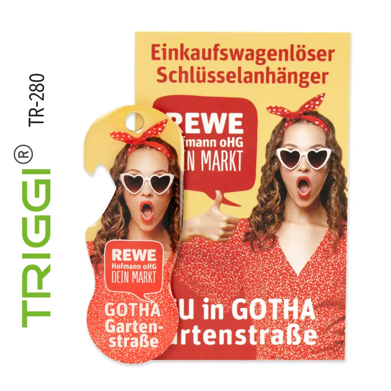 Einkaufswagenlöser personalisiert Einkaufswagenauslöser TR-280 Rewe Hofmann oHG Gotha Gartenstraße, Einkaufswagenchip, Einkaufswagen Entriegler, Einkaufswagenöffner