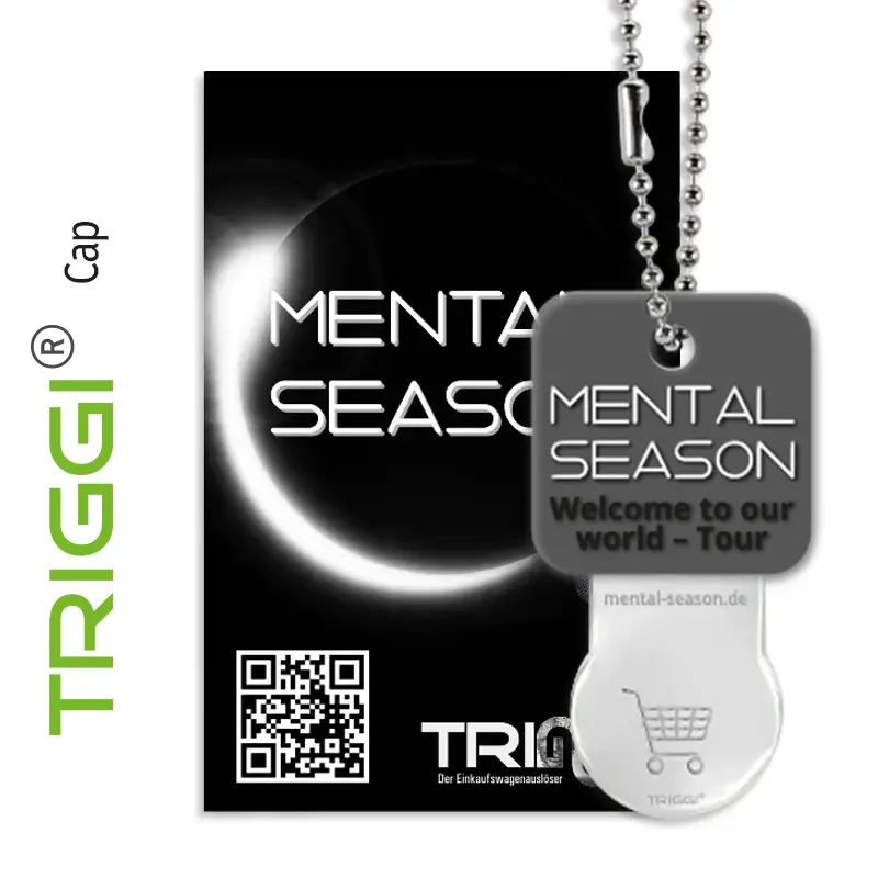 Einkaufswagenlöser Einkaufswagenauslöser TRIGGI Cap mit Logo "Mental Season" mit Weichgummi-Kappe